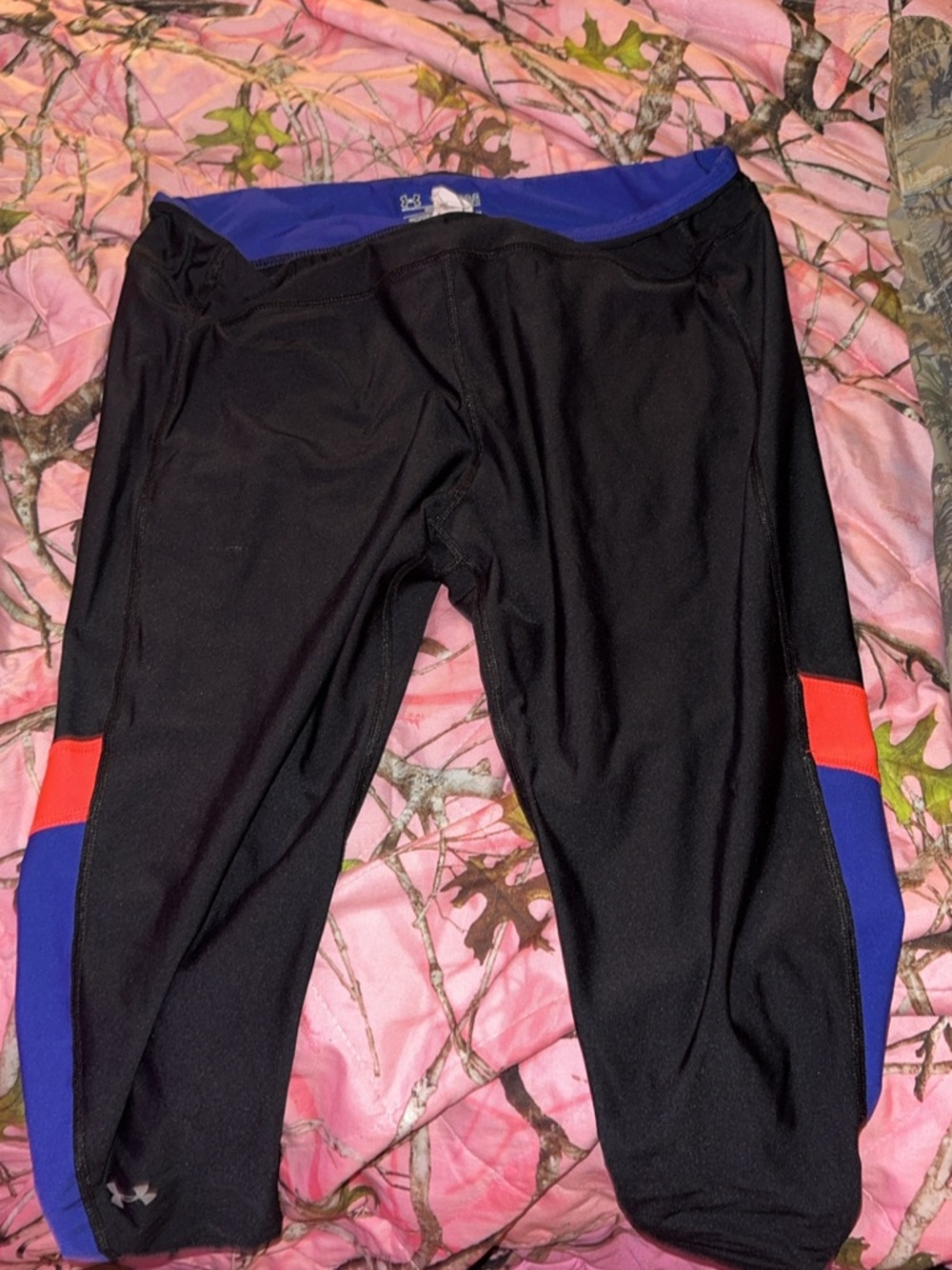 Under Armour Black Capris with Blue Waistband & Red Side Accents